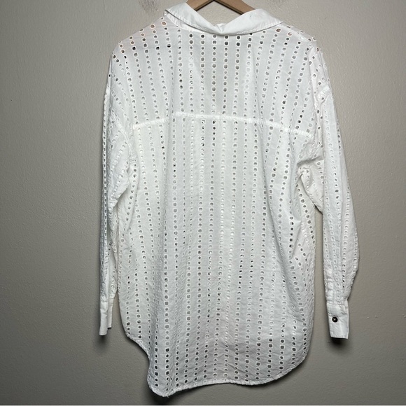 Calia Women Cover Up Top Large White Oversize Perforated Long Sleeve Beach Resor - Picture 10 of 11